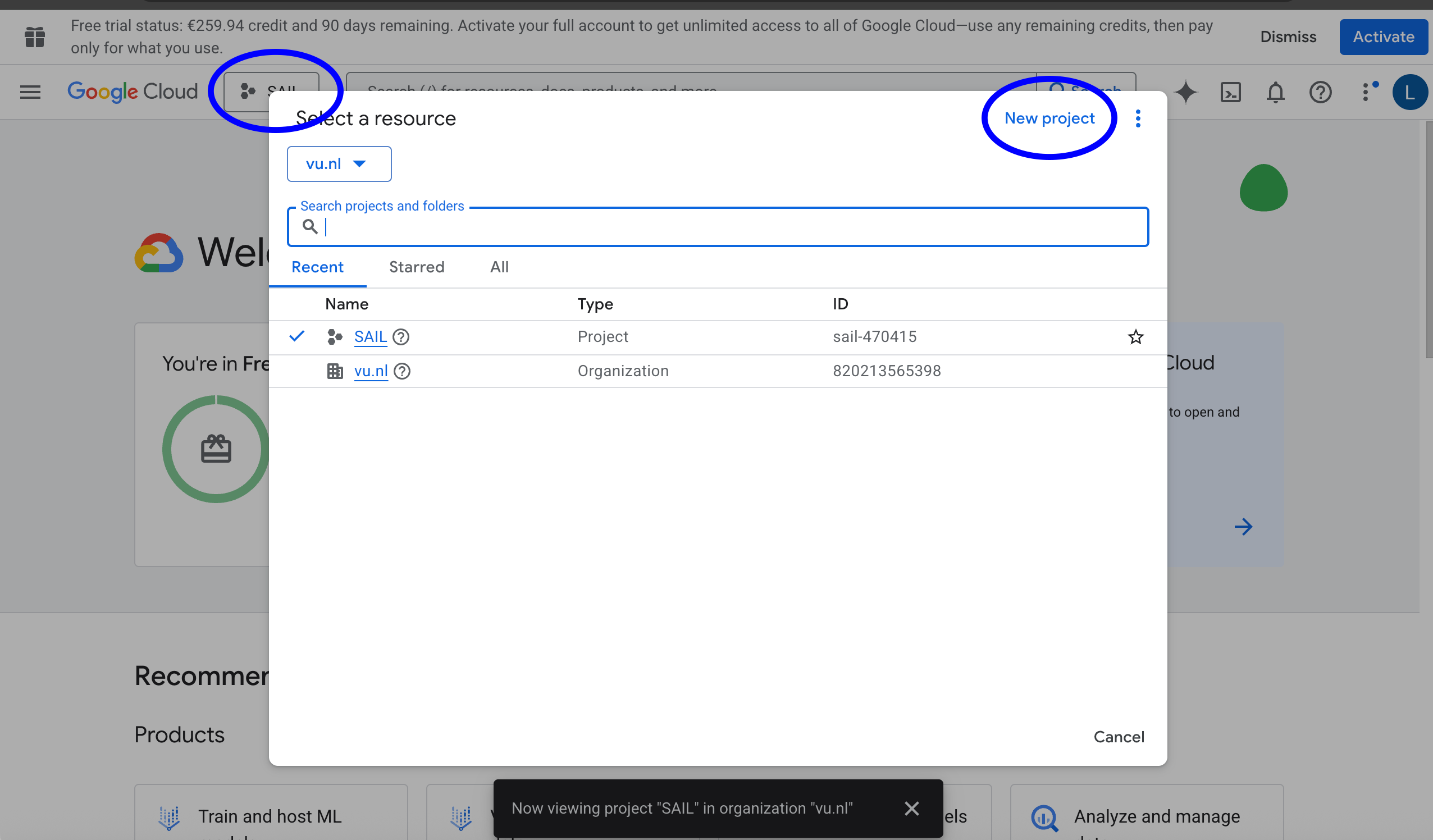 Creating a new Google Cloud Project