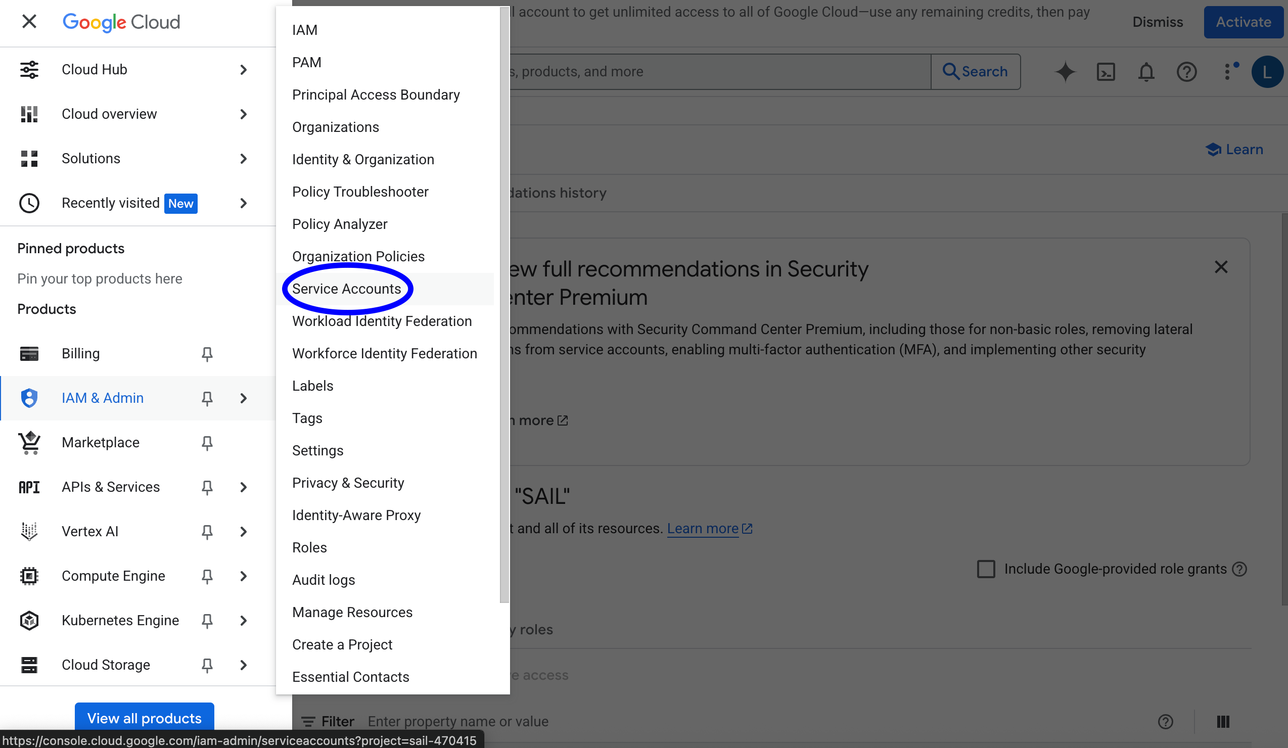 Creating a service account